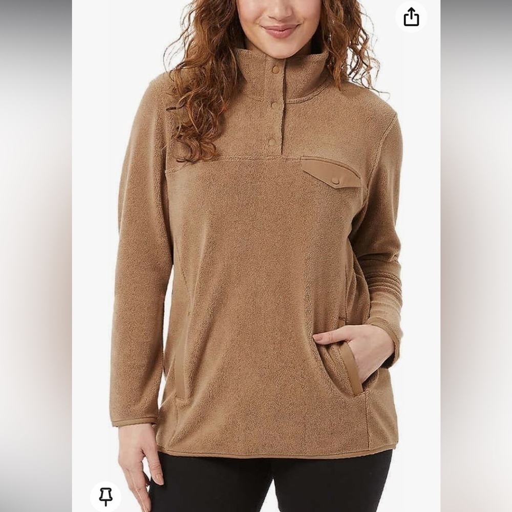 32 Degrees Heat Tan Brown Midweight Snap Arctic Fleece Pullover Large Comfy